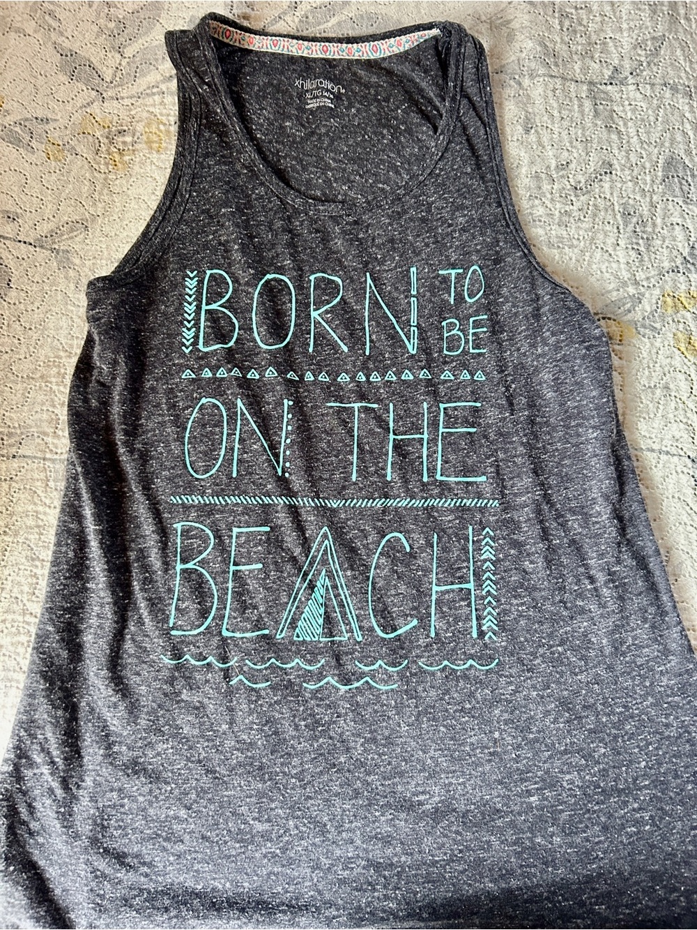 Xhilaration Black Heather Tank with Teal wording